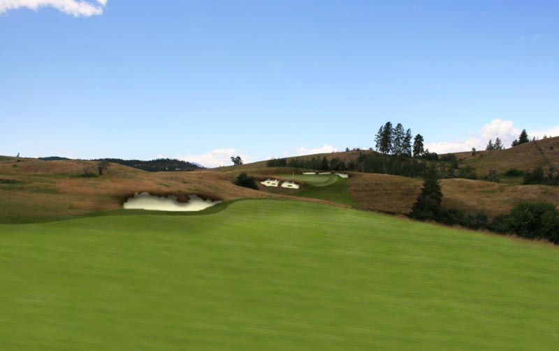 This rendering is from one of Weir Golf Designs potential sites for a new course. Note how the player would use the left to right sloping fairway to seek the best angle into the green.