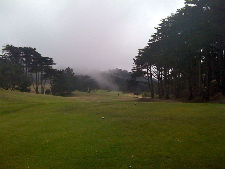 The downhill tee shot on the 4th hole.